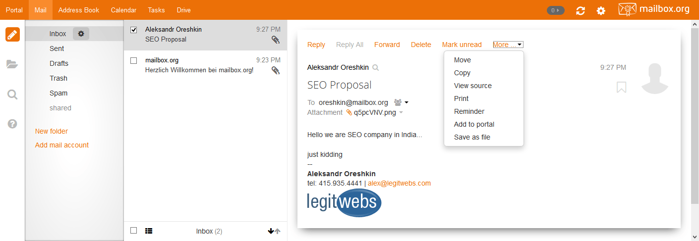 Mailbox.org Interface